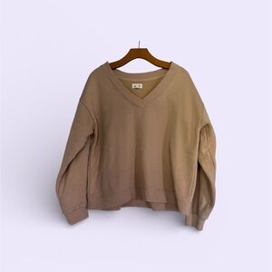 PACT Organic Cotton Oversized Cozy Tan V-Neck Sweatshitt